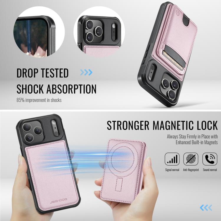 For iPhone 17 Pro JEEHOOD J10 Flip Card Bag MagSafe Split RFID Leather Phone Case