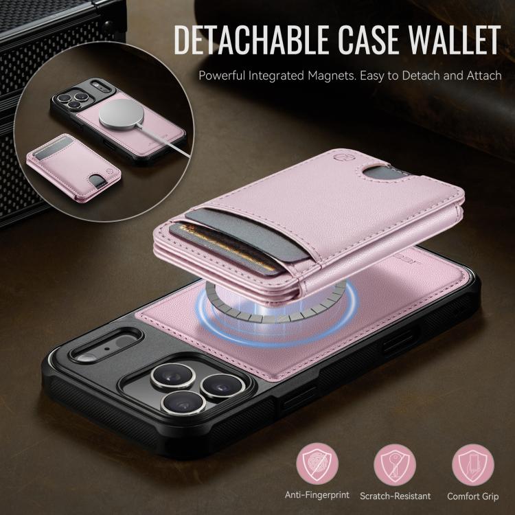 For iPhone 17 Pro JEEHOOD J10 Flip Card Bag MagSafe Split RFID Leather Phone Case