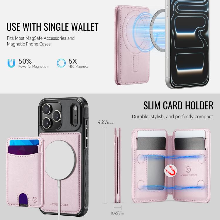 For iPhone 17 Pro JEEHOOD J10 Flip Card Bag MagSafe Split RFID Leather Phone Case