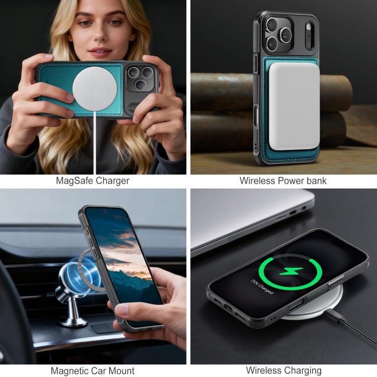 For iPhone 17 Pro JEEHOOD J10 Flip Card Bag MagSafe Split RFID Leather Phone Case