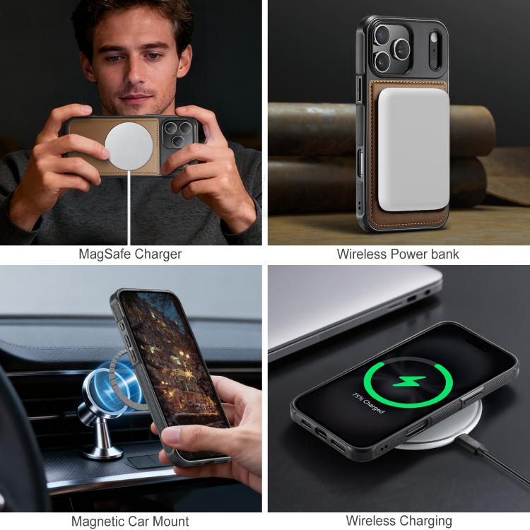 For iPhone 17 Pro JEEHOOD J10 Flip Card Bag MagSafe Split RFID Leather Phone Case