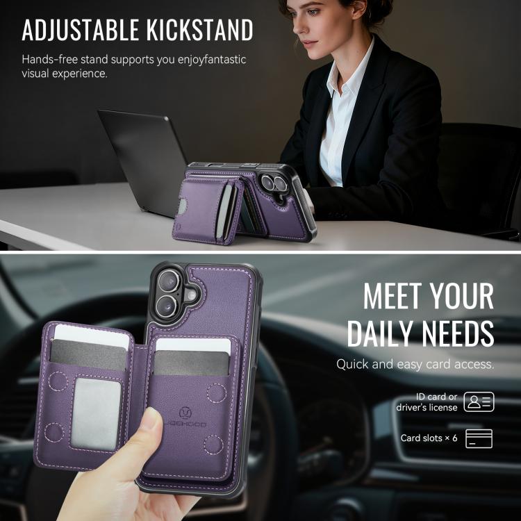 For iPhone 17 JEEHOOD J10 Flip Card Bag MagSafe Split RFID Leather Phone Case