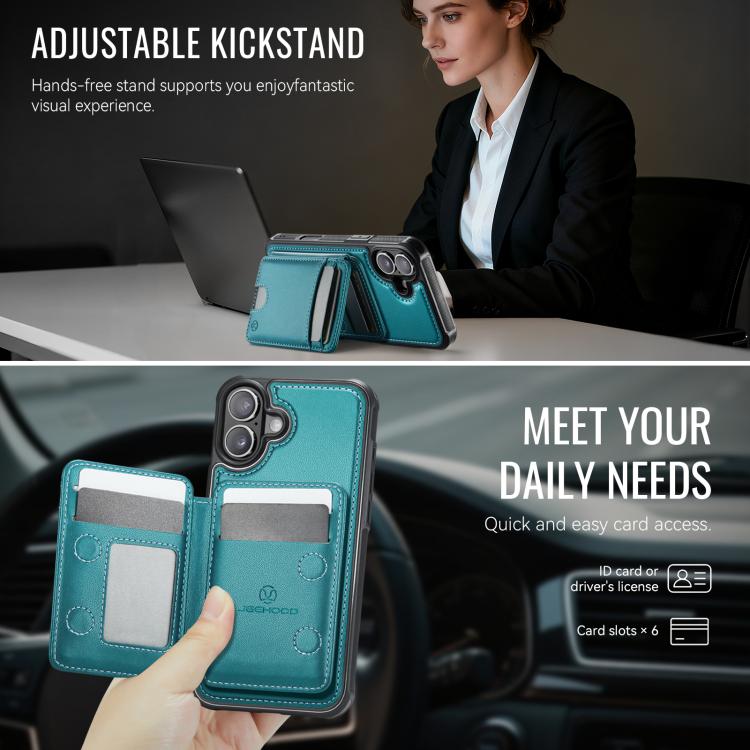 For iPhone 17 JEEHOOD J10 Flip Card Bag MagSafe Split RFID Leather Phone Case