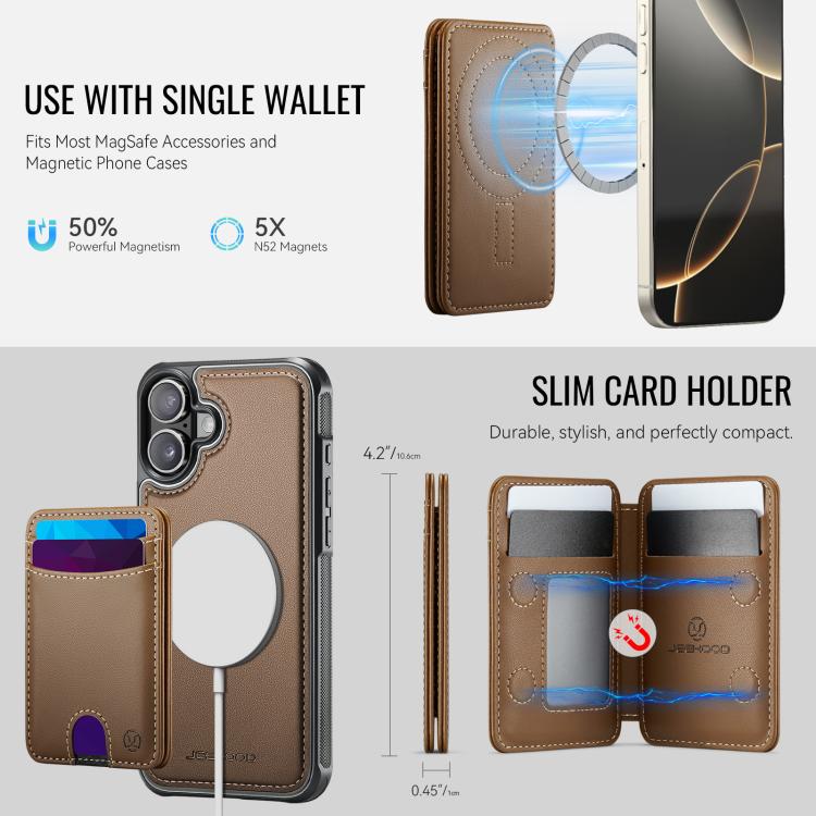 For iPhone 17 JEEHOOD J10 Flip Card Bag MagSafe Split RFID Leather Phone Case