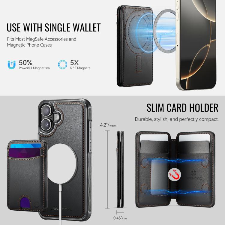 For iPhone 17 JEEHOOD J10 Flip Card Bag MagSafe Split RFID Leather Phone Case