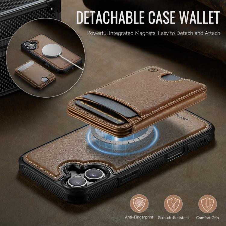 For iPhone 16 Plus JEEHOOD J10 Flip Card Bag MagSafe Split RFID Leather Phone Case