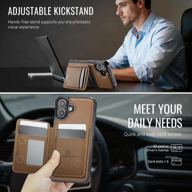 For iPhone 16 Plus JEEHOOD J10 Flip Card Bag MagSafe Split RFID Leather Phone Case