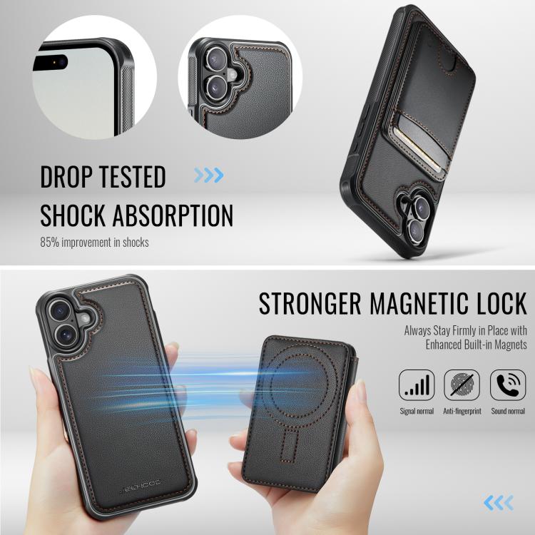 For iPhone 16 Plus JEEHOOD J10 Flip Card Bag MagSafe Split RFID Leather Phone Case
