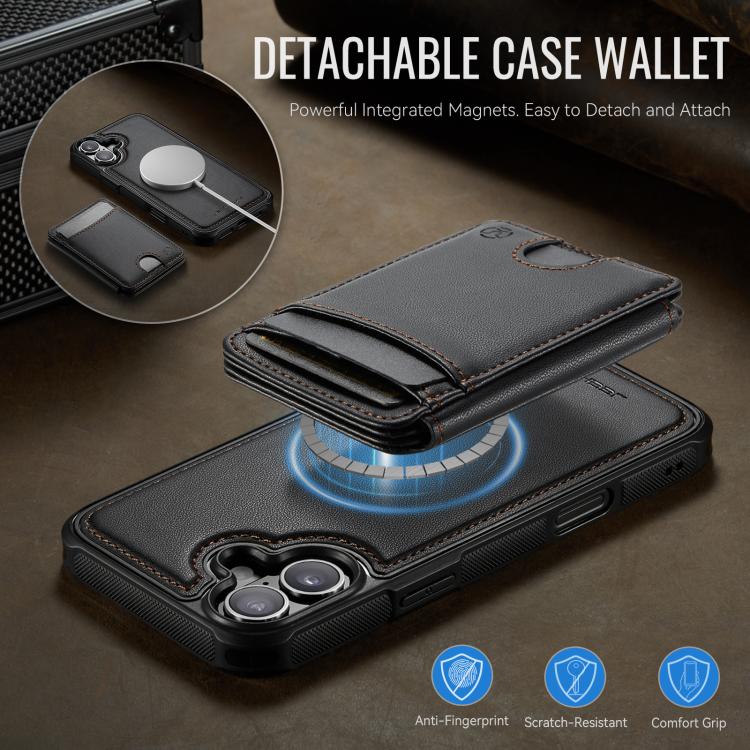 For iPhone 16 Plus JEEHOOD J10 Flip Card Bag MagSafe Split RFID Leather Phone Case