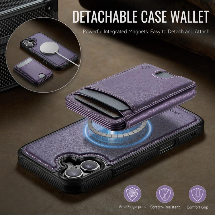 For iPhone 16 JEEHOOD J10 Flip Card Bag MagSafe Split RFID Leather Phone Case
