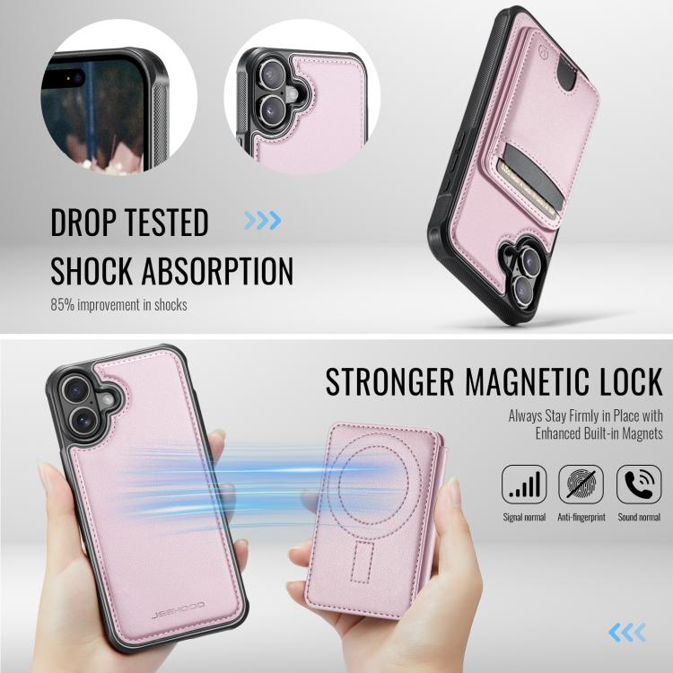 For iPhone 16 JEEHOOD J10 Flip Card Bag MagSafe Split RFID Leather Phone Case