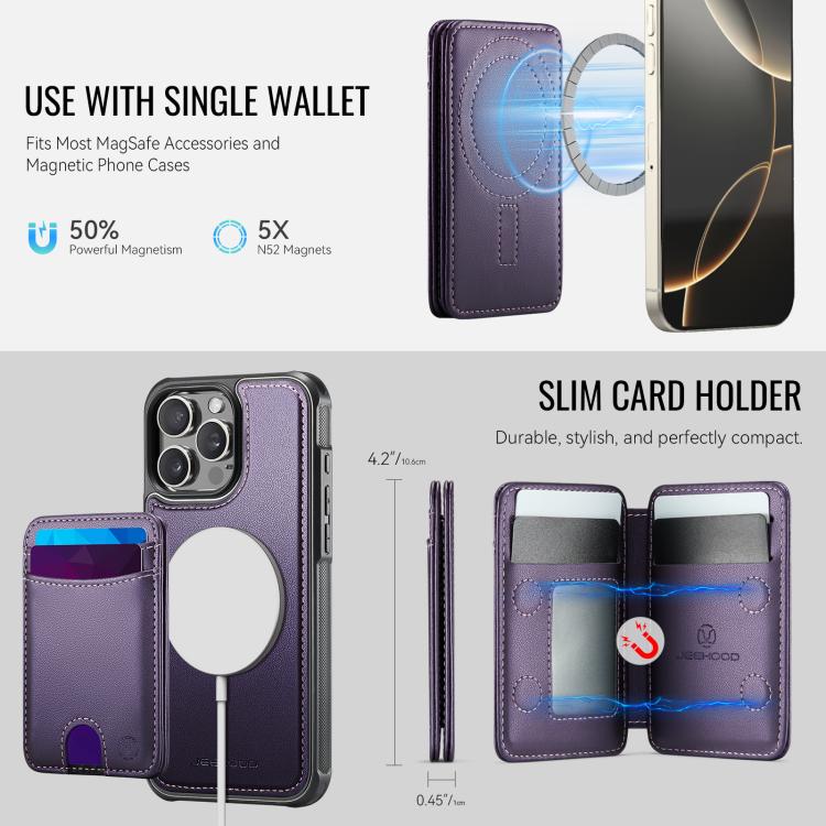 For iPhone 16 Pro Max JEEHOOD J10 Flip Card Bag MagSafe Split RFID Leather Phone Case