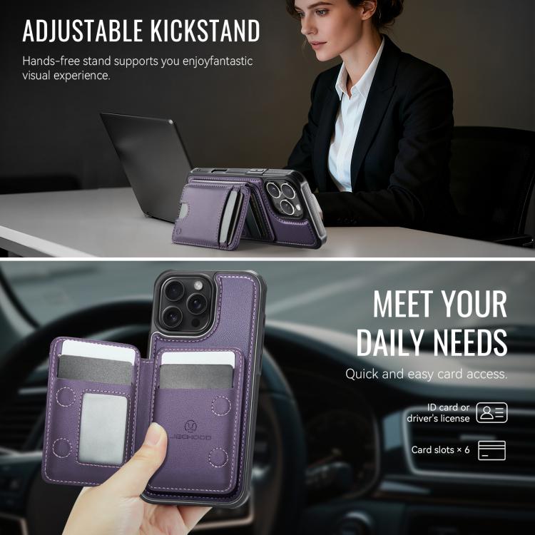 For iPhone 16 Pro Max JEEHOOD J10 Flip Card Bag MagSafe Split RFID Leather Phone Case