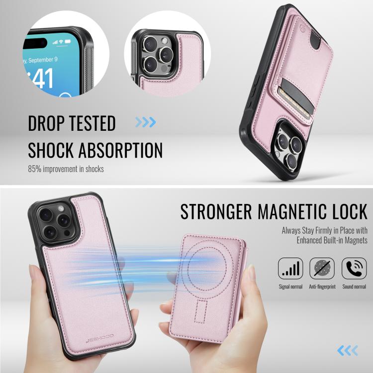 For iPhone 16 Pro Max JEEHOOD J10 Flip Card Bag MagSafe Split RFID Leather Phone Case