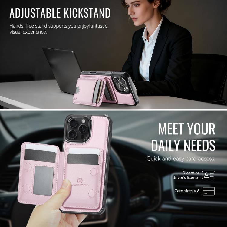 For iPhone 16 Pro Max JEEHOOD J10 Flip Card Bag MagSafe Split RFID Leather Phone Case