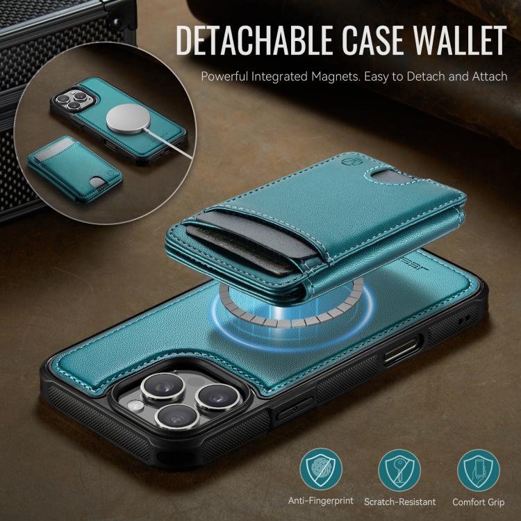 For iPhone 16 Pro Max JEEHOOD J10 Flip Card Bag MagSafe Split RFID Leather Phone Case