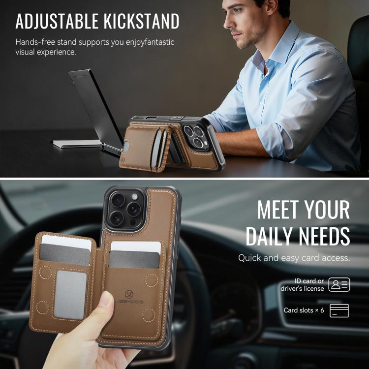 For iPhone 16 Pro Max JEEHOOD J10 Flip Card Bag MagSafe Split RFID Leather Phone Case