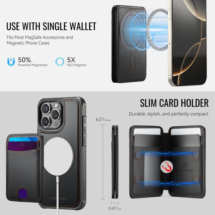 For iPhone 16 Pro Max JEEHOOD J10 Flip Card Bag MagSafe Split RFID Leather Phone Case