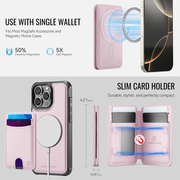 For iPhone 16 Pro JEEHOOD J10 Flip Card Bag MagSafe Split RFID Leather Phone Case