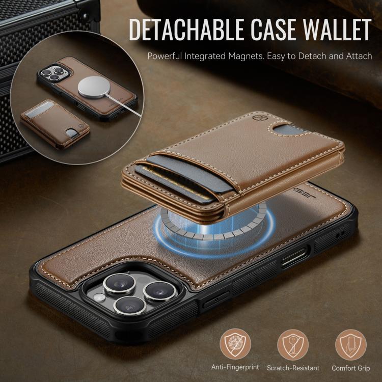 For iPhone 16 Pro JEEHOOD J10 Flip Card Bag MagSafe Split RFID Leather Phone Case