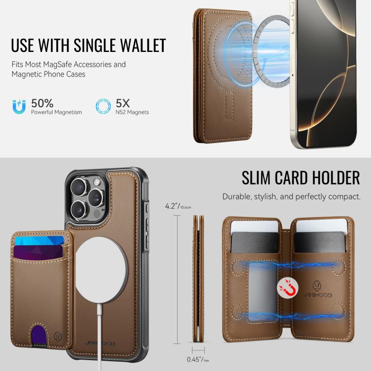 For iPhone 16 Pro JEEHOOD J10 Flip Card Bag MagSafe Split RFID Leather Phone Case