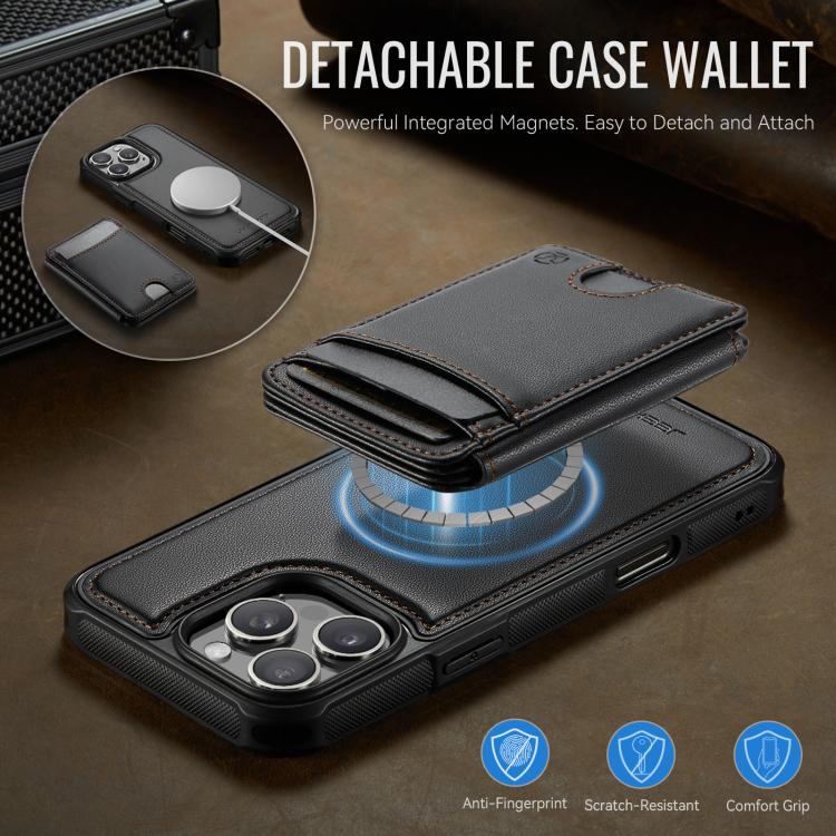 For iPhone 16 Pro JEEHOOD J10 Flip Card Bag MagSafe Split RFID Leather Phone Case