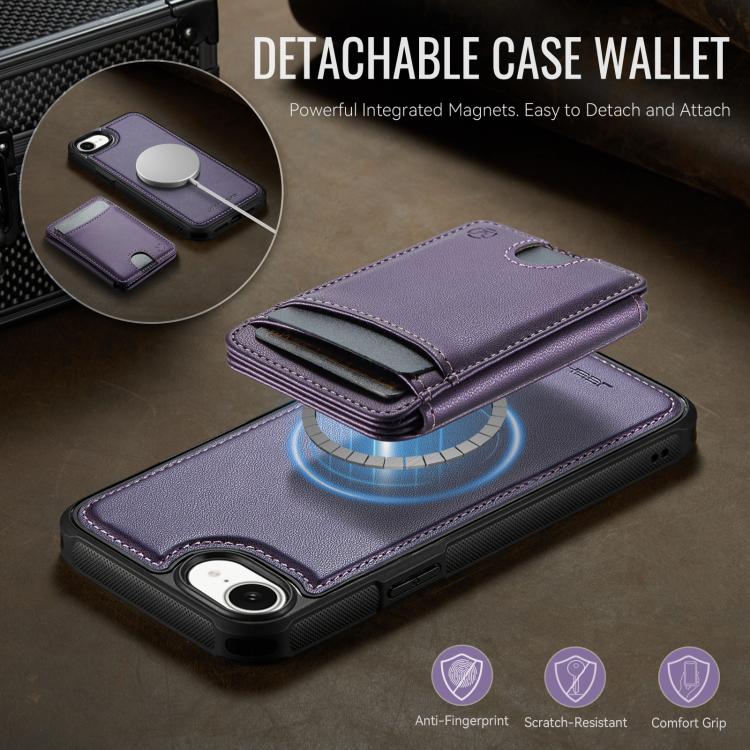 For iPhone 17e / 16e JEEHOOD J10 Flip Card Bag MagSafe Split RFID Leather Phone Case