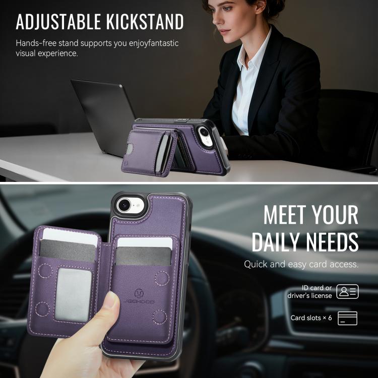 For iPhone 17e / 16e JEEHOOD J10 Flip Card Bag MagSafe Split RFID Leather Phone Case