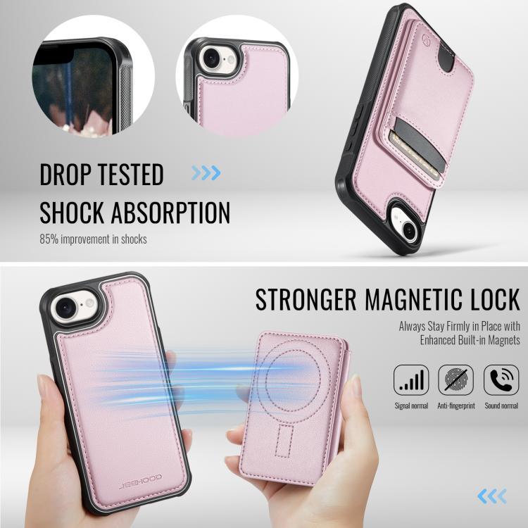 For iPhone 17e / 16e JEEHOOD J10 Flip Card Bag MagSafe Split RFID Leather Phone Case