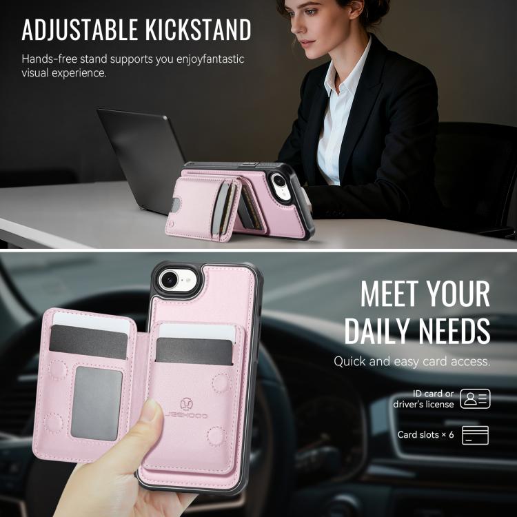 For iPhone 17e / 16e JEEHOOD J10 Flip Card Bag MagSafe Split RFID Leather Phone Case