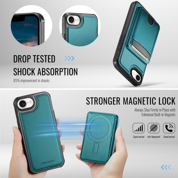 For iPhone 17e / 16e JEEHOOD J10 Flip Card Bag MagSafe Split RFID Leather Phone Case