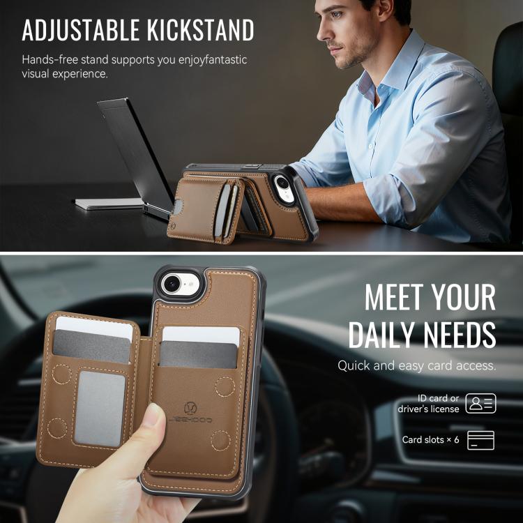 For iPhone 17e / 16e JEEHOOD J10 Flip Card Bag MagSafe Split RFID Leather Phone Case