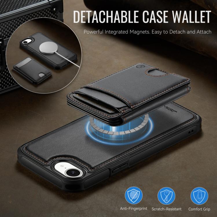 For iPhone 17e / 16e JEEHOOD J10 Flip Card Bag MagSafe Split RFID Leather Phone Case
