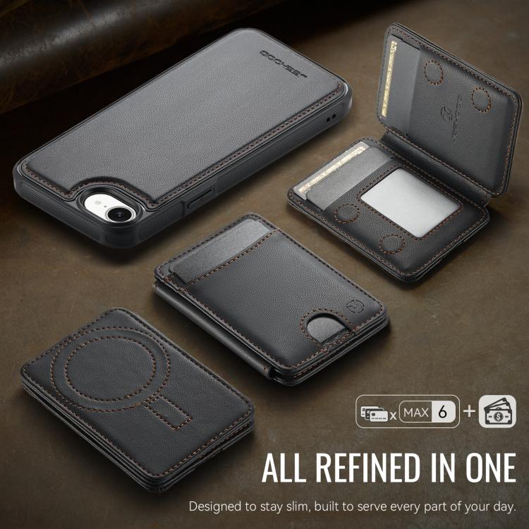For iPhone 17e / 16e JEEHOOD J10 Flip Card Bag MagSafe Split RFID Leather Phone Case