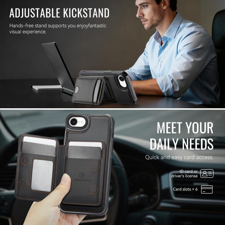 For iPhone 17e / 16e JEEHOOD J10 Flip Card Bag MagSafe Split RFID Leather Phone Case