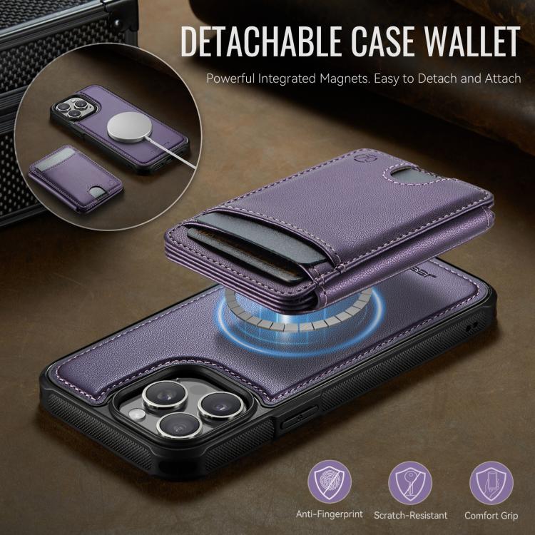 For iPhone 15 Pro JEEHOOD J10 Flip Card Bag MagSafe Split RFID Leather Phone Case
