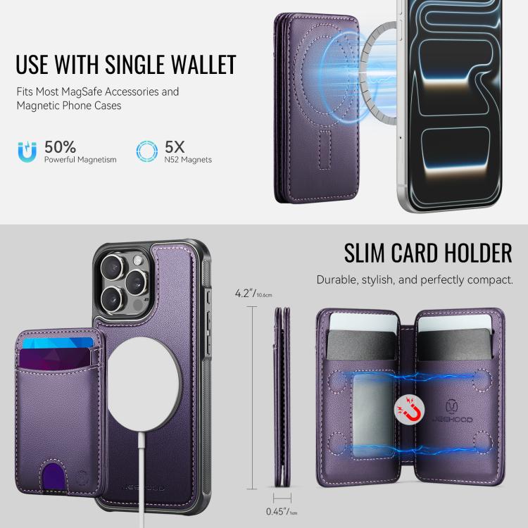 For iPhone 15 Pro JEEHOOD J10 Flip Card Bag MagSafe Split RFID Leather Phone Case