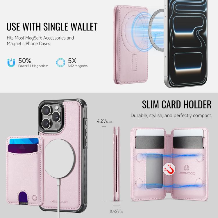 For iPhone 15 Pro JEEHOOD J10 Flip Card Bag MagSafe Split RFID Leather Phone Case