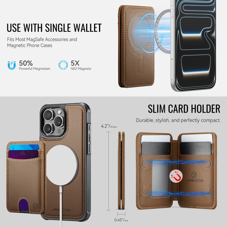 For iPhone 15 Pro JEEHOOD J10 Flip Card Bag MagSafe Split RFID Leather Phone Case