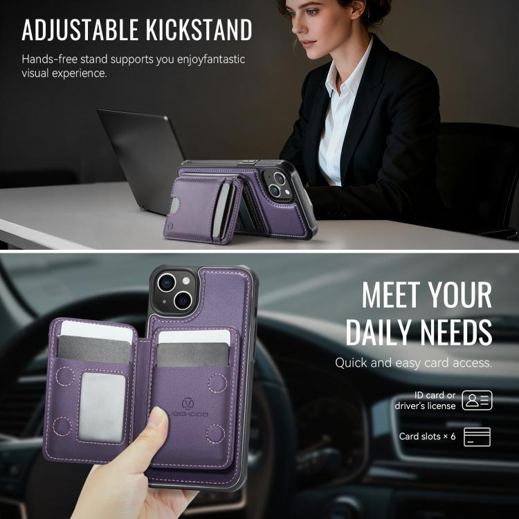 For iPhone 15 JEEHOOD J10 Flip Card Bag MagSafe Split RFID Leather Phone Case