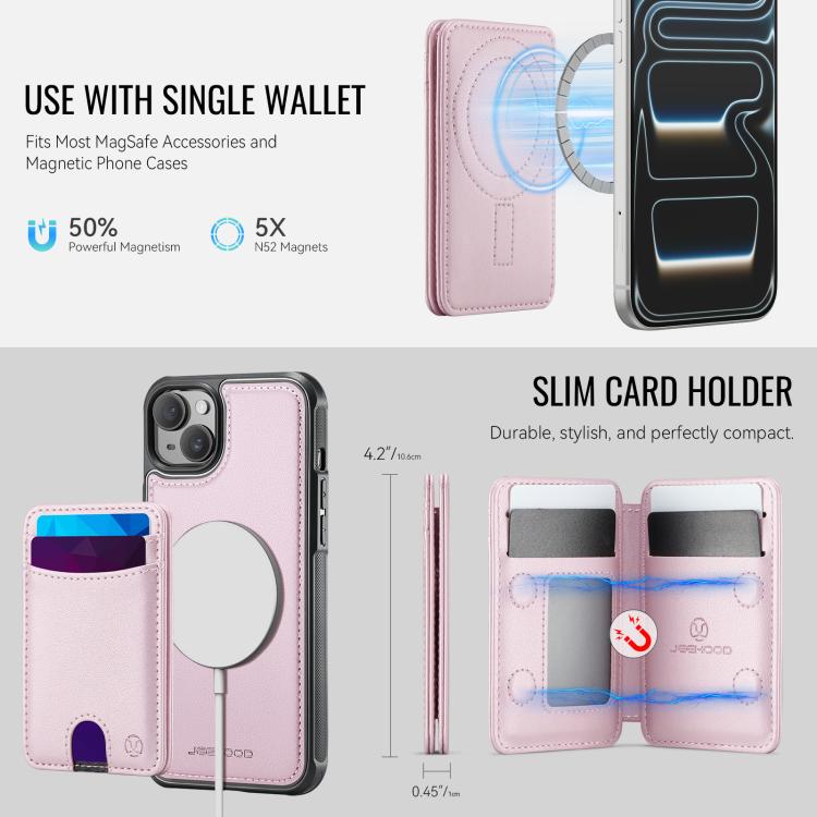 For iPhone 15 JEEHOOD J10 Flip Card Bag MagSafe Split RFID Leather Phone Case