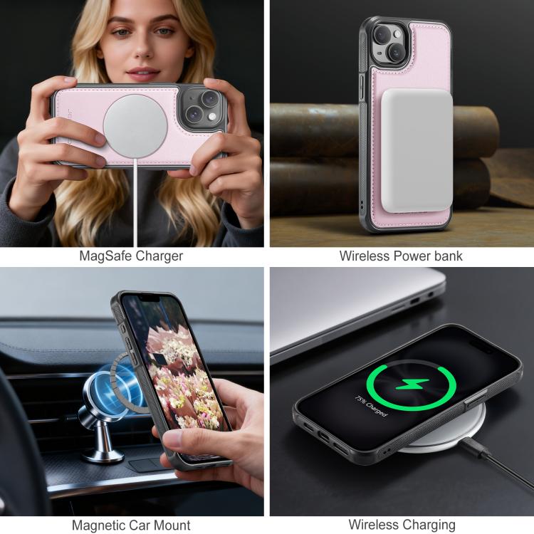 For iPhone 15 JEEHOOD J10 Flip Card Bag MagSafe Split RFID Leather Phone Case