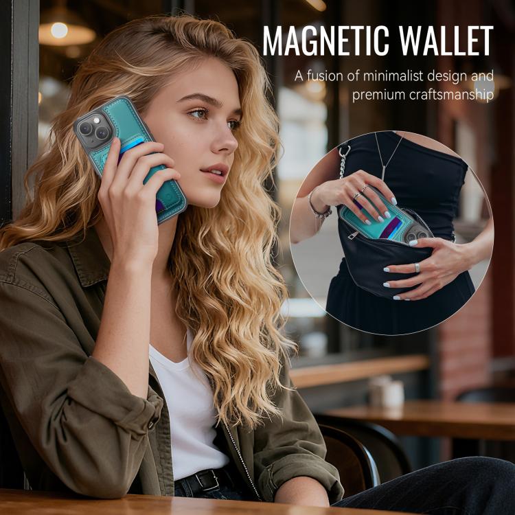 For iPhone 15 JEEHOOD J10 Flip Card Bag MagSafe Split RFID Leather Phone Case