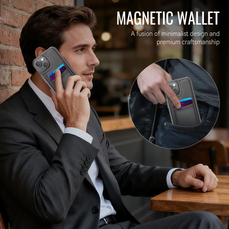For iPhone 15 JEEHOOD J10 Flip Card Bag MagSafe Split RFID Leather Phone Case