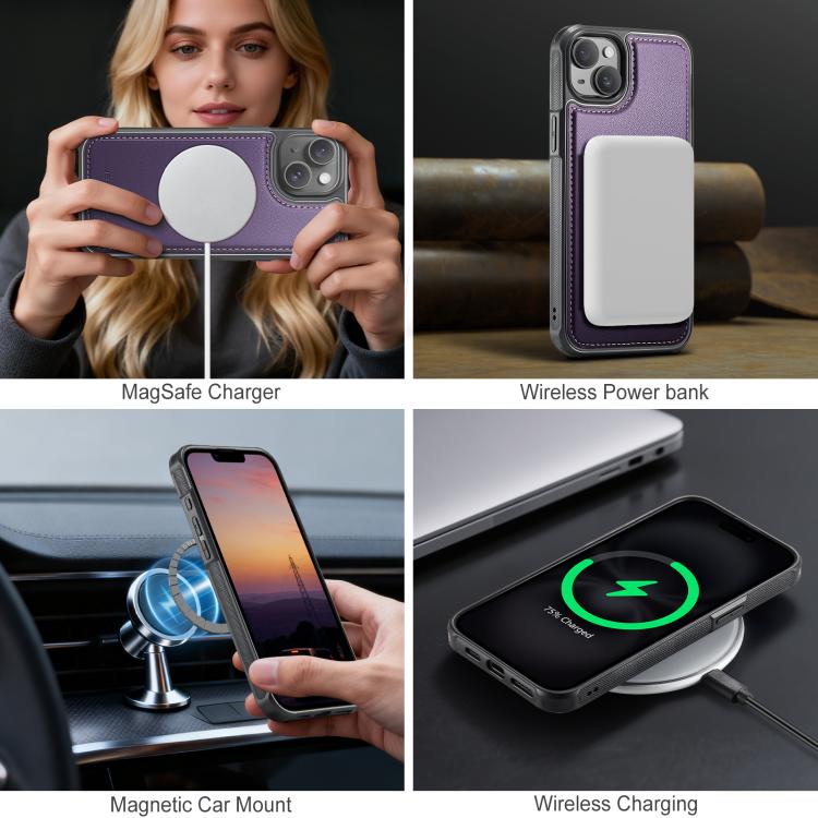 For iPhone 14 Plus JEEHOOD J10 Flip Card Bag MagSafe Split RFID Leather Phone Case