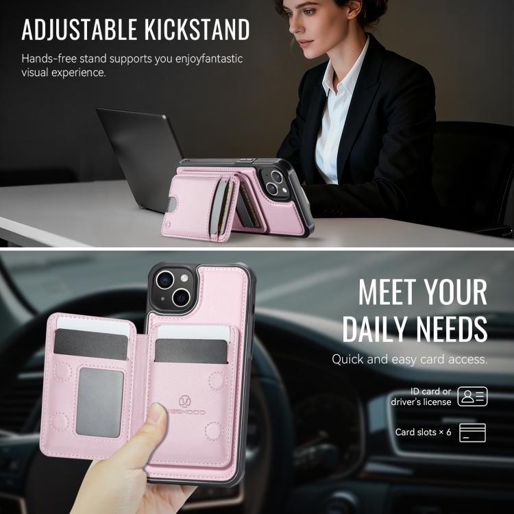 For iPhone 14 Plus JEEHOOD J10 Flip Card Bag MagSafe Split RFID Leather Phone Case