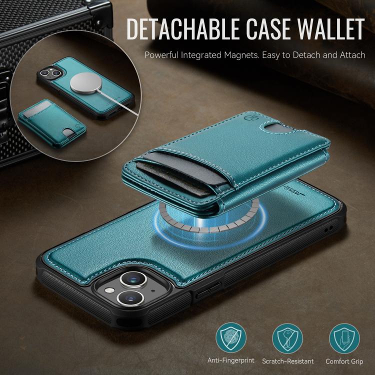 For iPhone 14 Plus JEEHOOD J10 Flip Card Bag MagSafe Split RFID Leather Phone Case