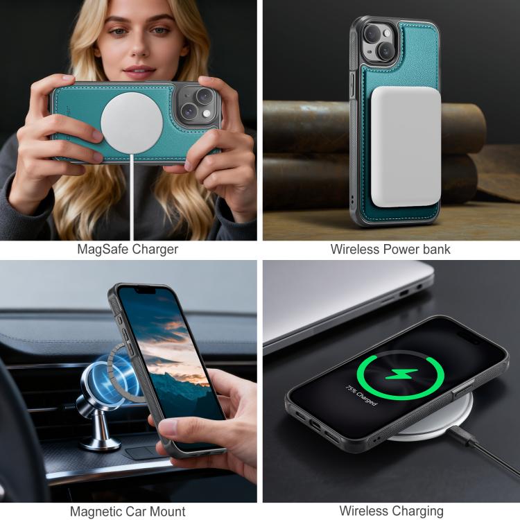 For iPhone 14 Plus JEEHOOD J10 Flip Card Bag MagSafe Split RFID Leather Phone Case