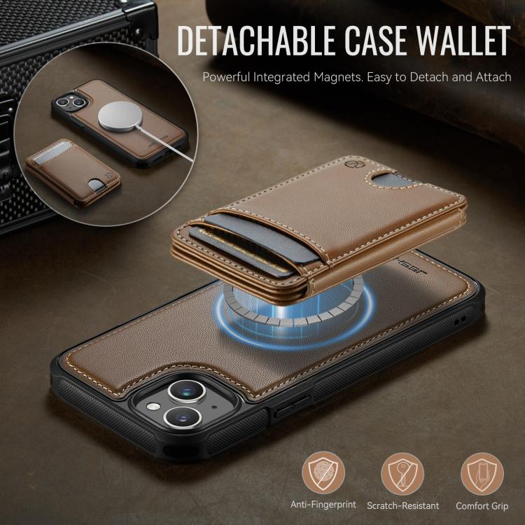 For iPhone 14 Plus JEEHOOD J10 Flip Card Bag MagSafe Split RFID Leather Phone Case