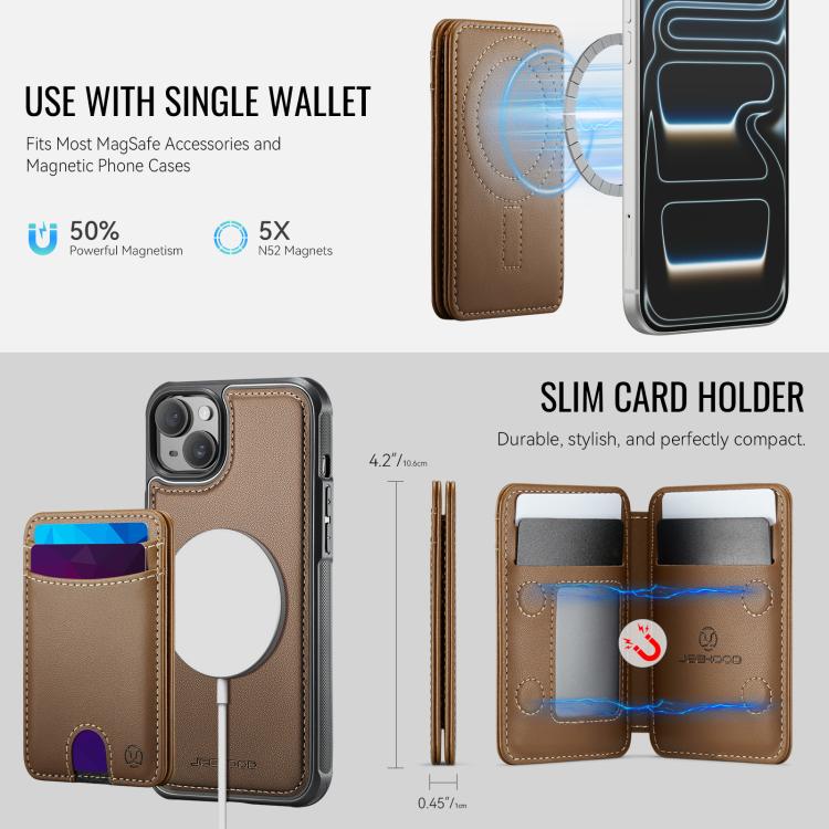 For iPhone 14 Plus JEEHOOD J10 Flip Card Bag MagSafe Split RFID Leather Phone Case